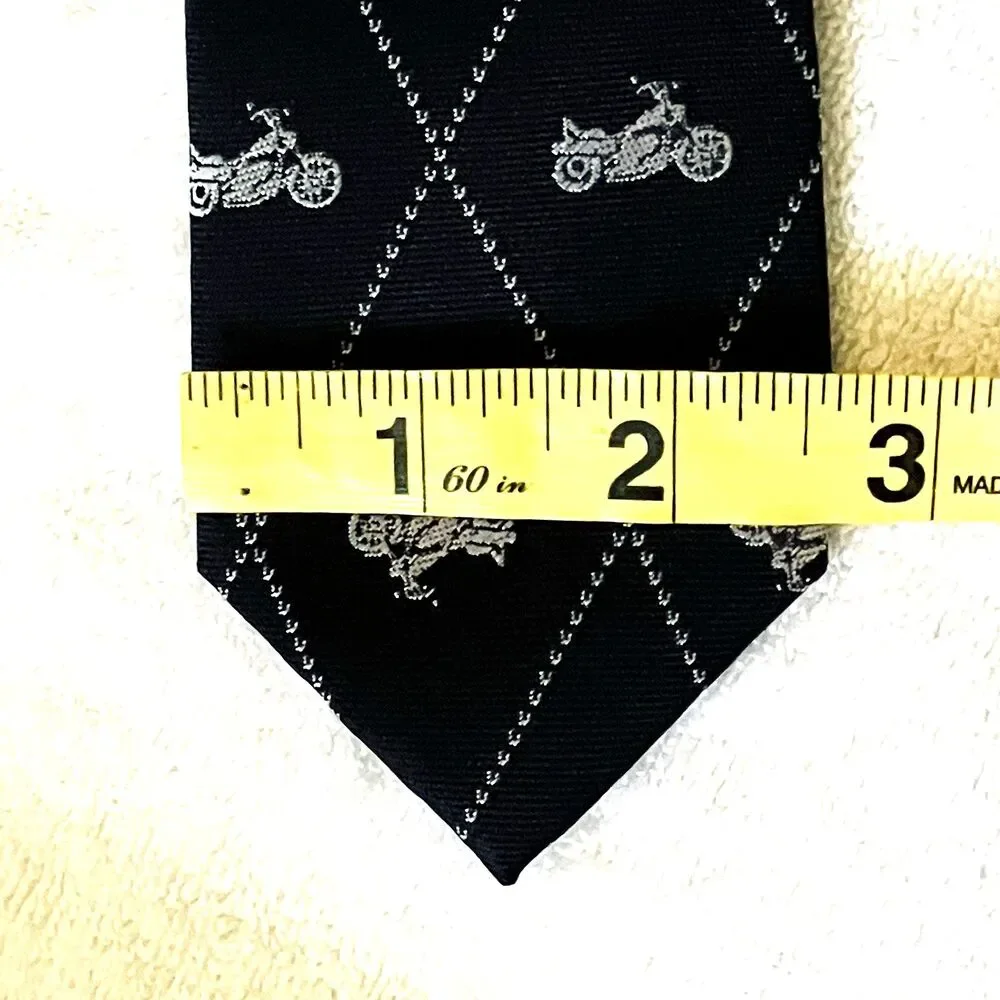 Old Navy Motorcycle Tie RARE Slim Youth L Short Black Silver Harley Biker Preppy